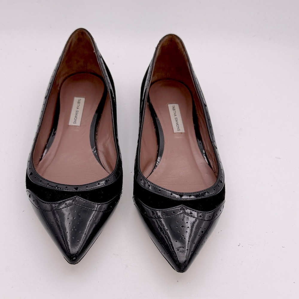 Tabitha Simmons women’s black leather suede pointed Toe Ballet flat shoes 9 / 39